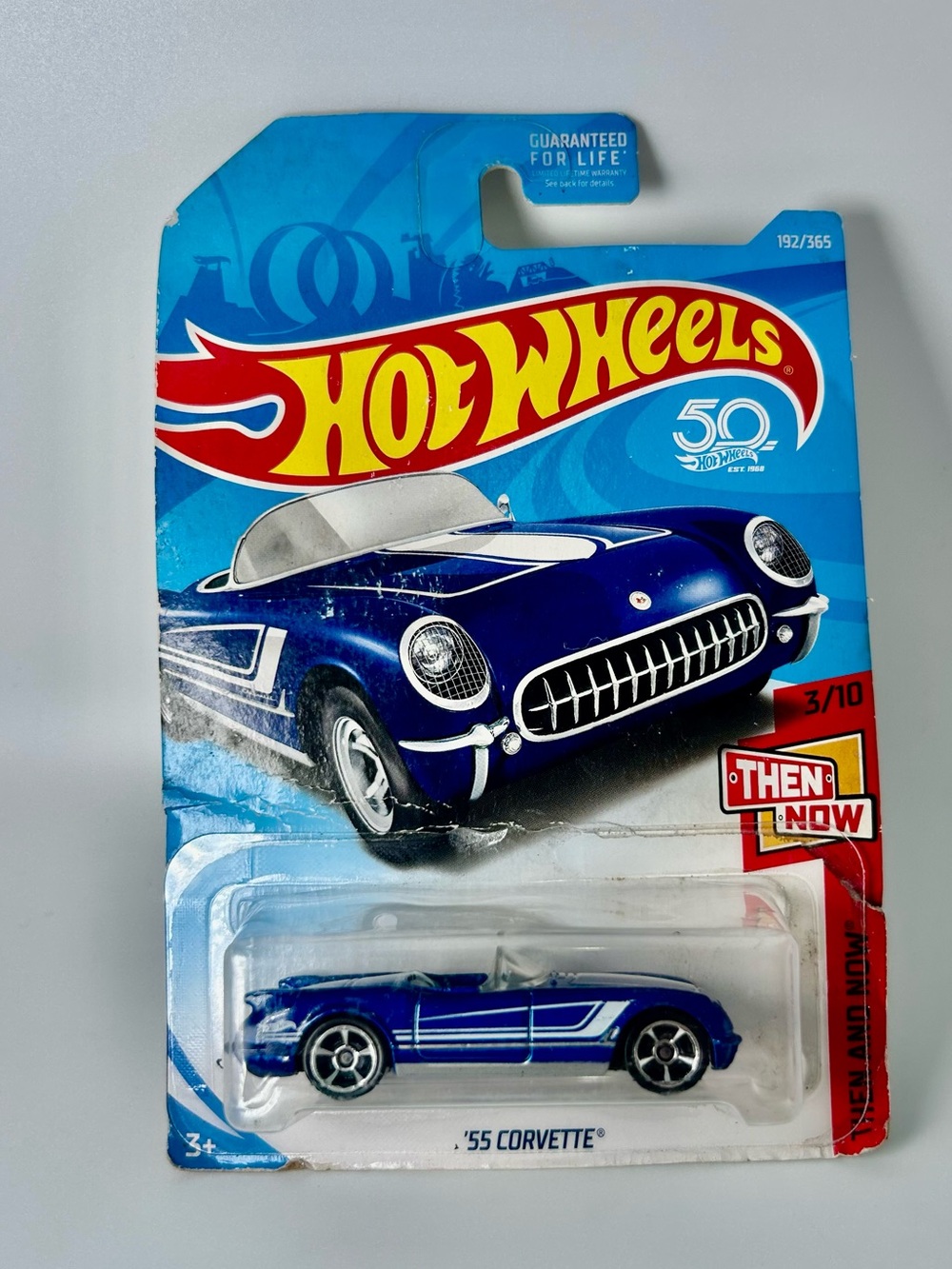 2018 Hot Wheels Then And Now ‘55 Corvette Blue 3/10 NEW w/Black MC5 Spokes